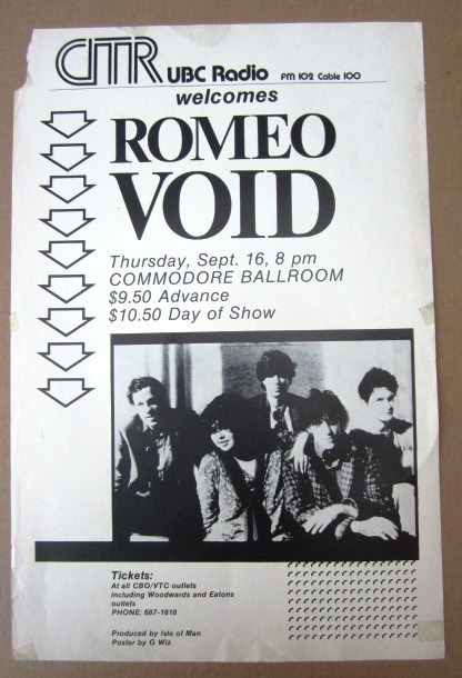 ROMEO VOID - GIG Poster Vancouver, Canada ORIGINAL
