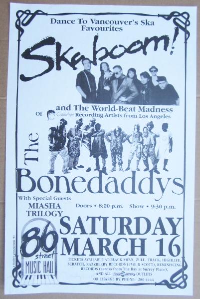 SKABOOM / THE BONEDADDYS / MIASHA TRILOGY - GIG Tour Poster Vancouver, Canada ORIGINAL