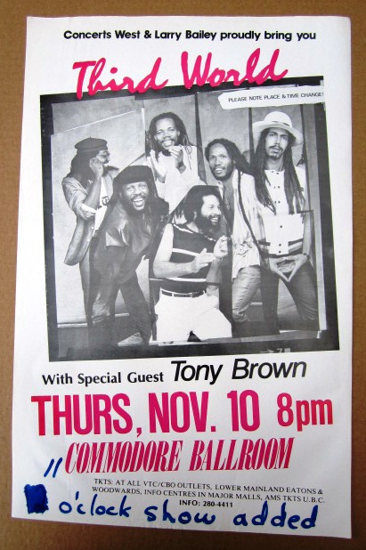 THIRD WORLD / TONY BROWN - Concert GIG Tour Poster Vancouver, Canada ORIGINAL