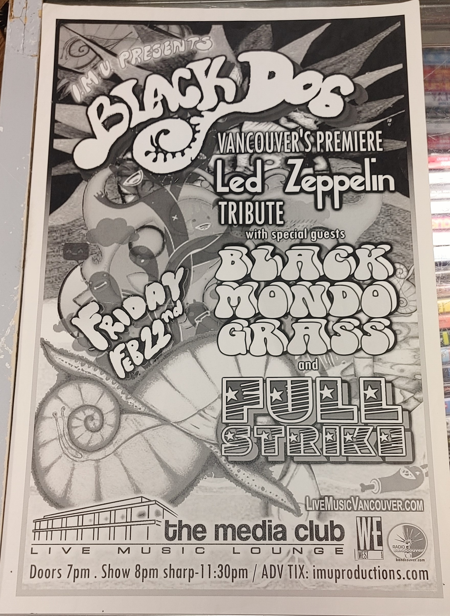 BLACK DOG (Led Zep. tribute)/BLACK MONDO GRASS/FULL STRIKE - 2013 Concert GIG Tour Poster Vancouver Canada ORIGINAL