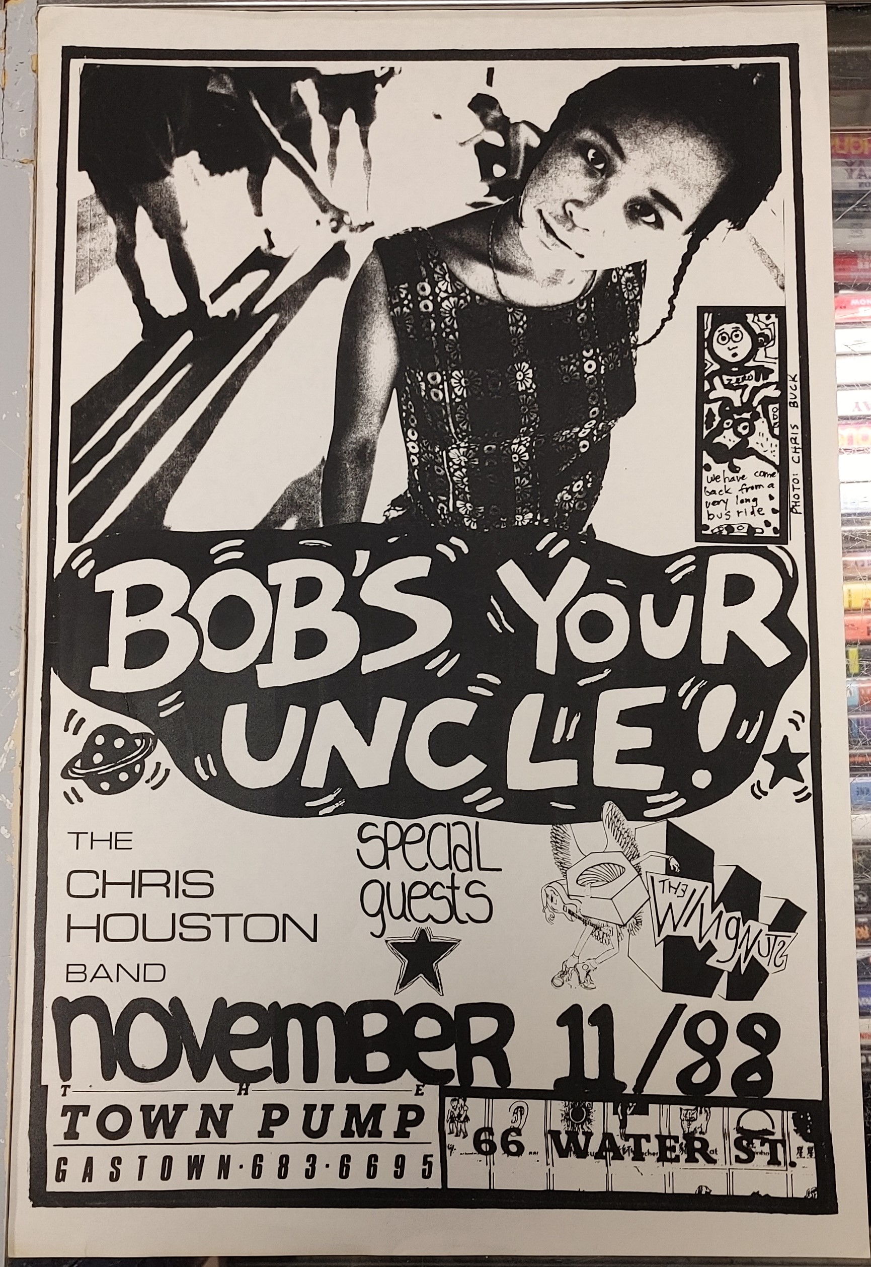 BOB'S YOUR UNCLE/the CHRIS HOUSTON BAND/the WINGNUTS - 1988 Concert GIG Tour Poster Vancouver Canada ORIGINAL
