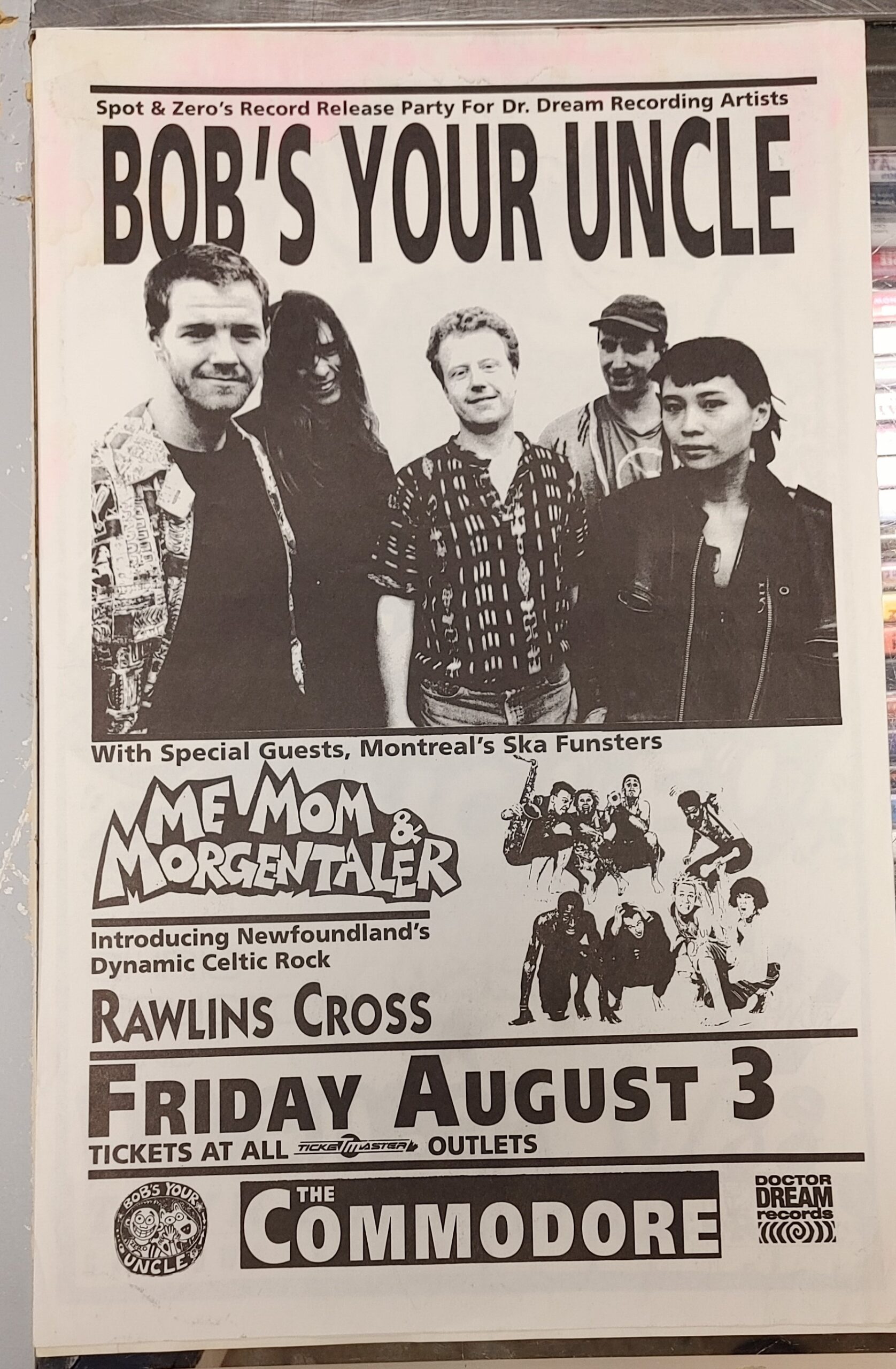 BOB'S YOUR UNCLE/ME, MOM, AND MORGENTALER/RAWLINS CROSS - 1990 Concert GIG Tour Poster Vancouver Canada ORIGINAL
