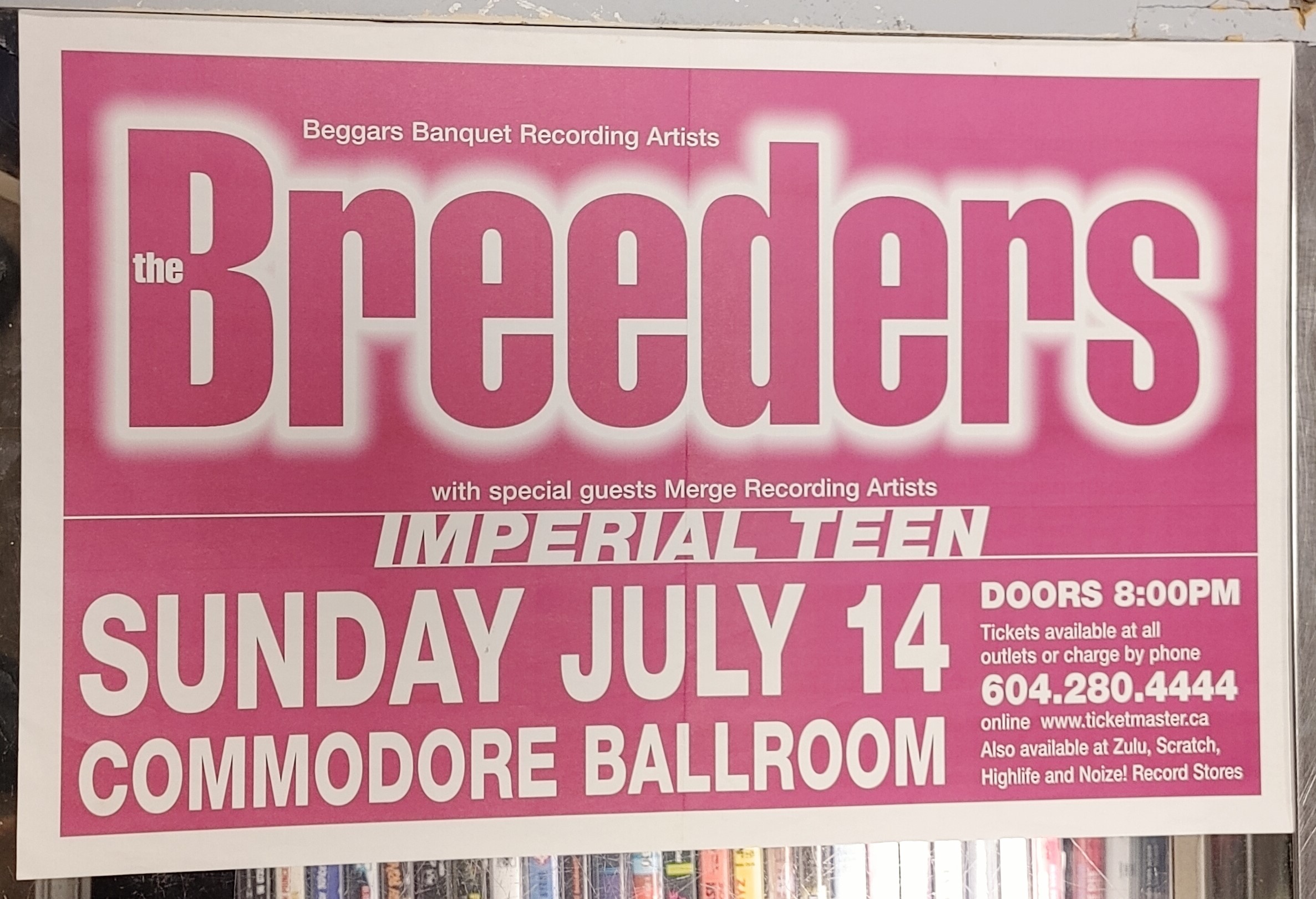 BREEDERS, the/IMPERIAL TEEN - 1996 Concert GIG Tour Poster Vancouver Canada ORIGINAL