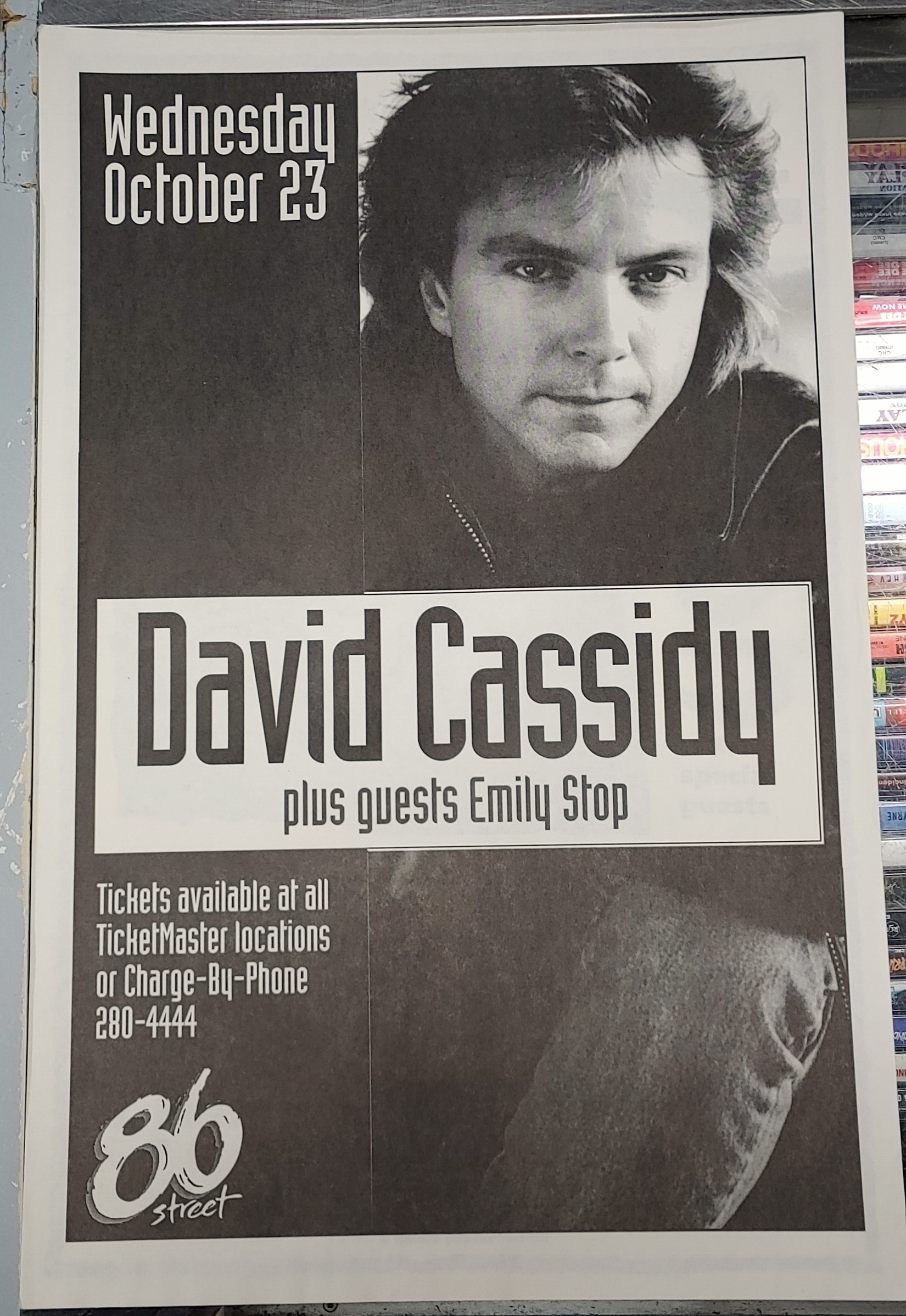 CASSIDY, David/EMILY STOP - 1991 Concert GIG Tour Poster Vancouver Canada ORIGINAL
