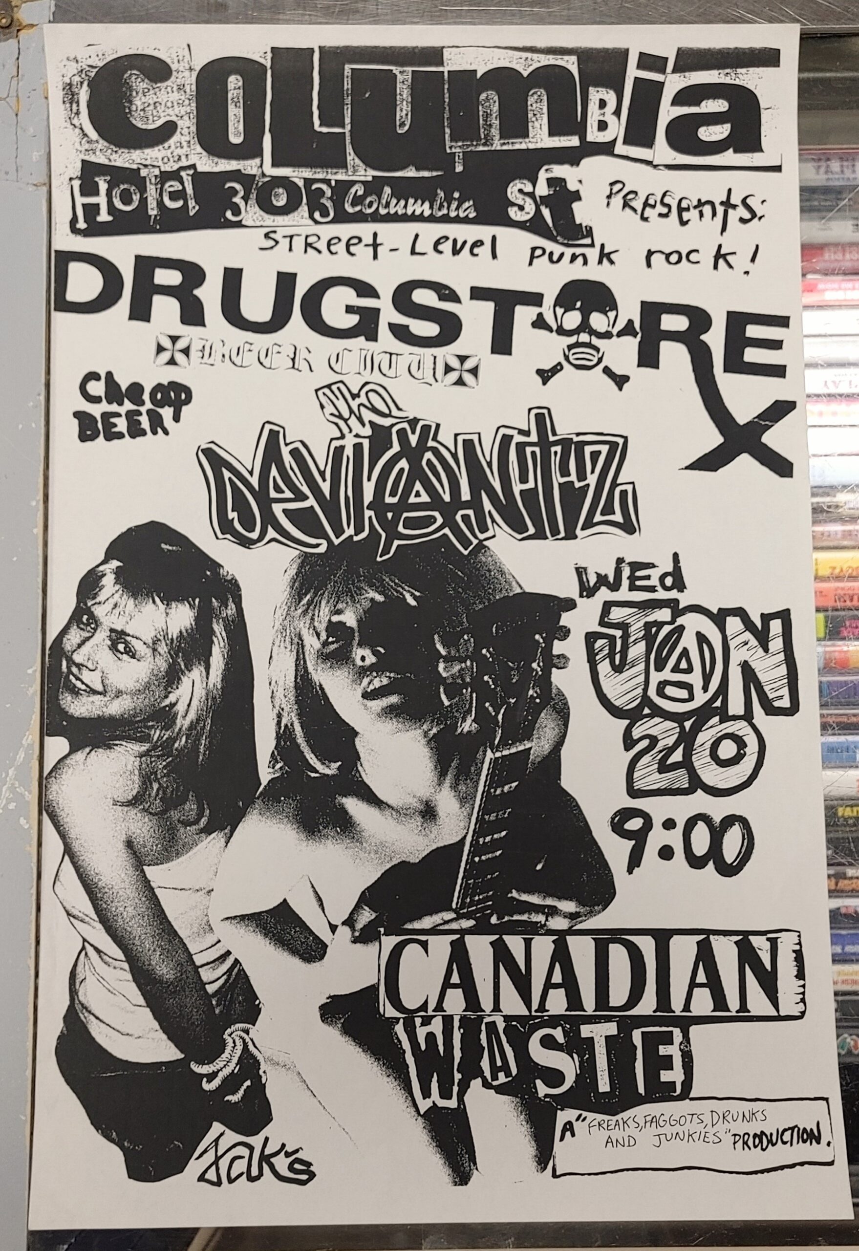 DRUGSTORE/CHEAP BEER/the DEVIANTZ/CANADIAN WASTE - 1999 Concert GIG Tour Poster Vancouver Canada ORIGINAL