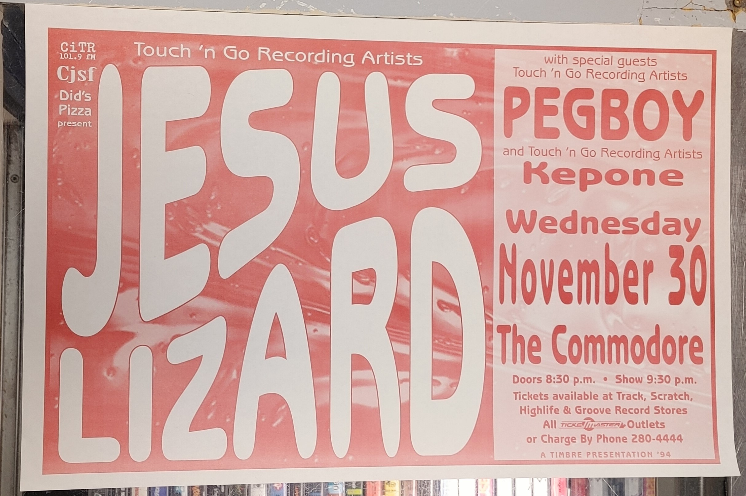 JESUS LIZARD/PEGBOY/KEPONE - 1994 Concert GIG Tour Poster Vancouver Canada ORIGINAL
