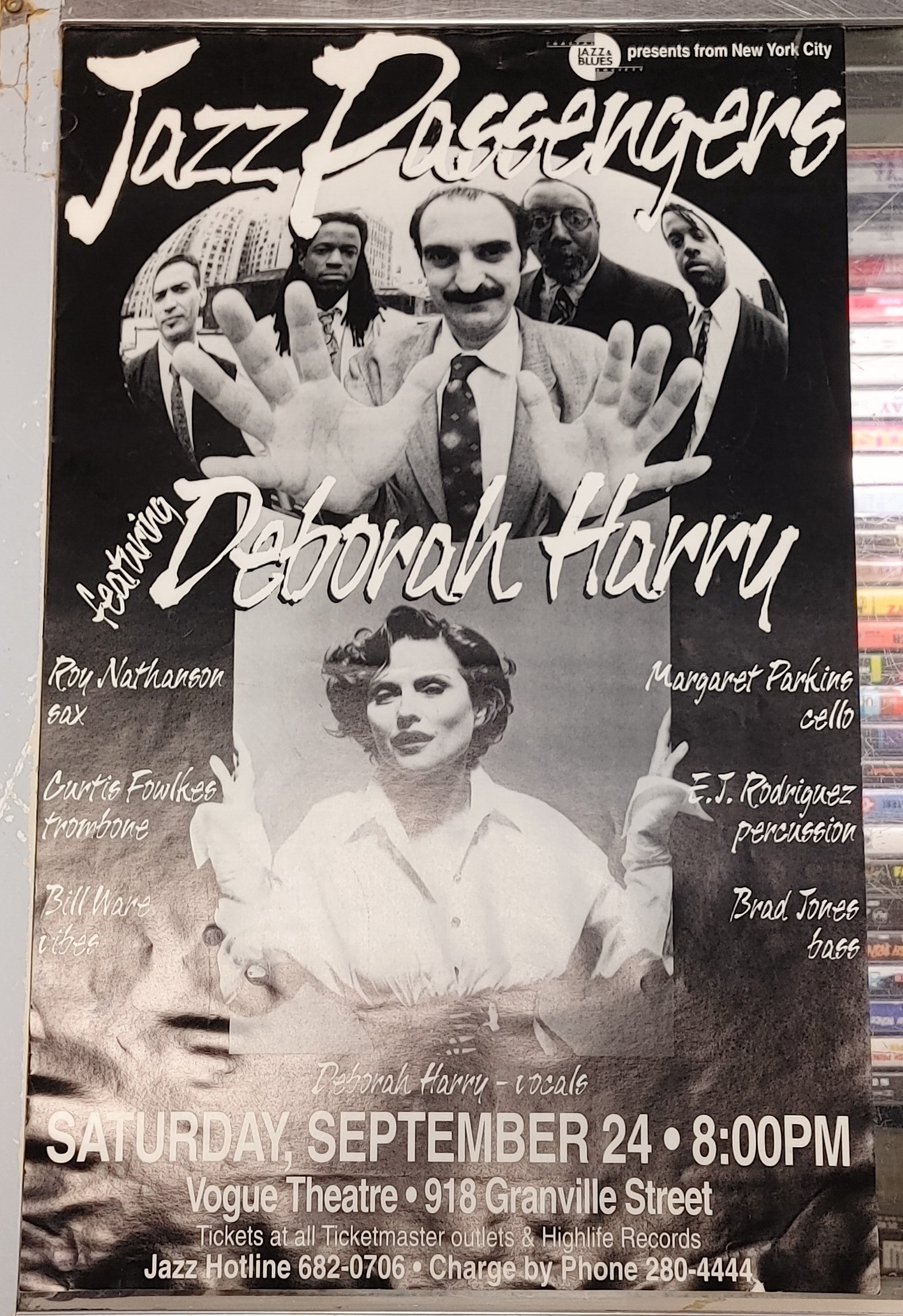 JAZZ PASSENGERS feat. Deborah HARRY (BLONDIE) - 1994 Concert GIG Tour Poster Vancouver Canada ORIGINAL