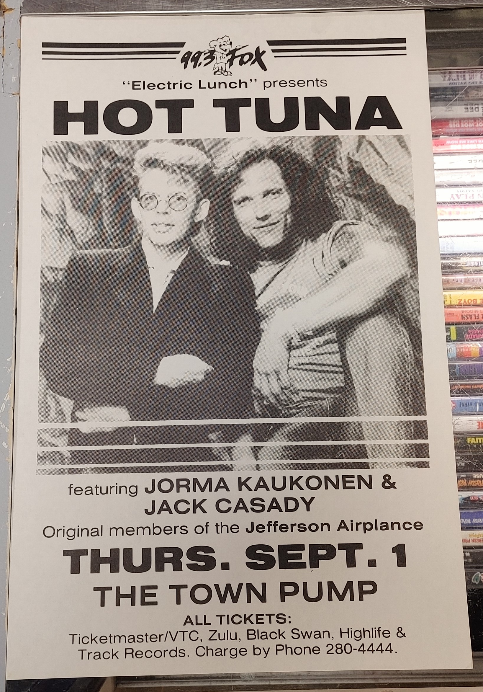 HOT TUNA - 1988 Concert GIG Tour Poster Vancouver Canada ORIGINAL