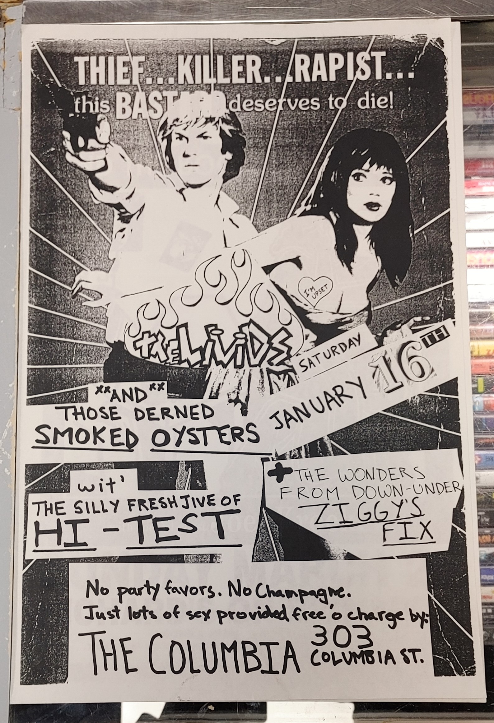 LIVIDS, the/SMOKED OYSTERS/HI-TEST/ZIGGY'S FIX - Concert GIG Tour Poster Vancouver Canada ORIGINAL