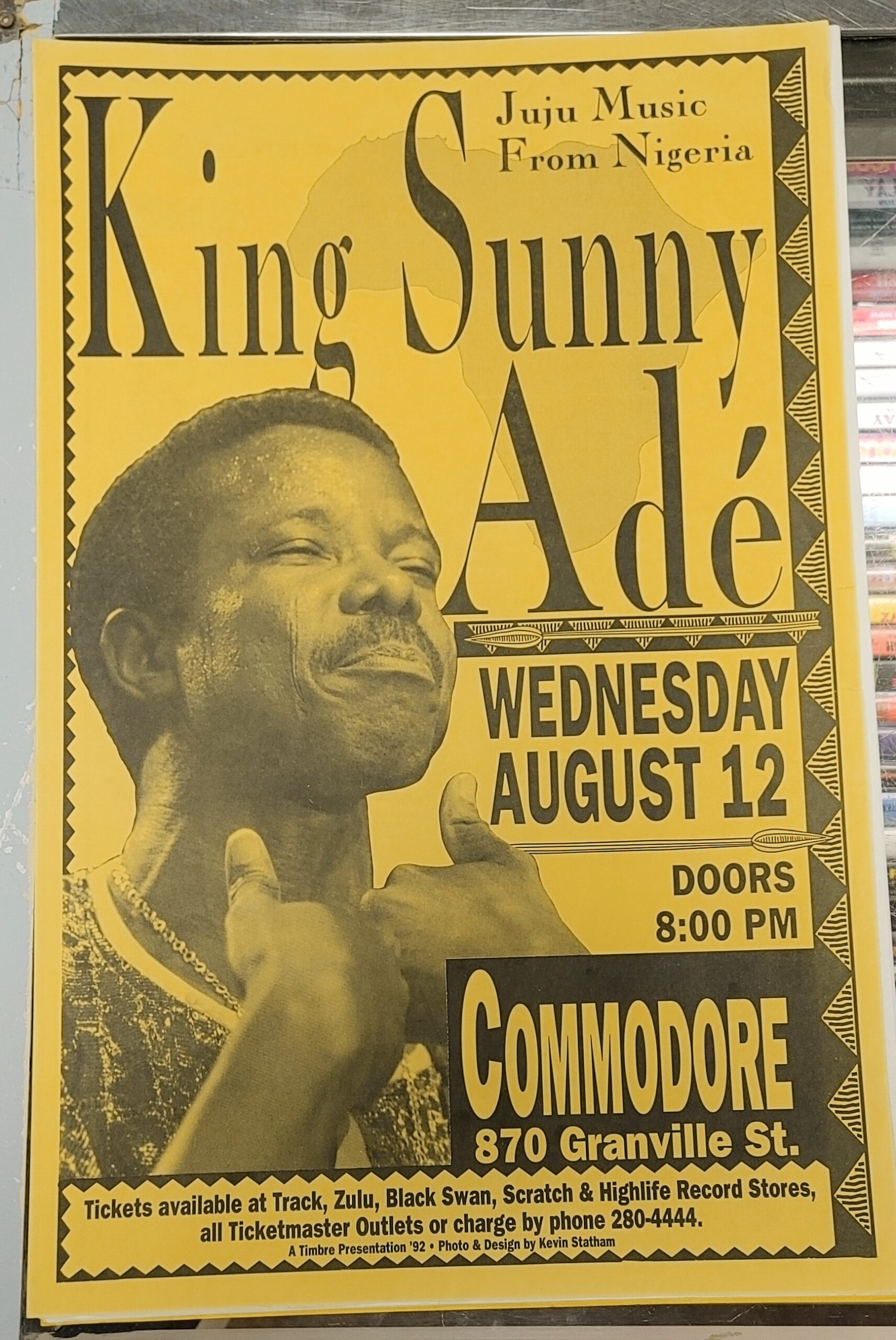 KING SUNDAY ADÉ - 1992 Concert GIG Tour Poster Vancouver Canada ORIGINAL