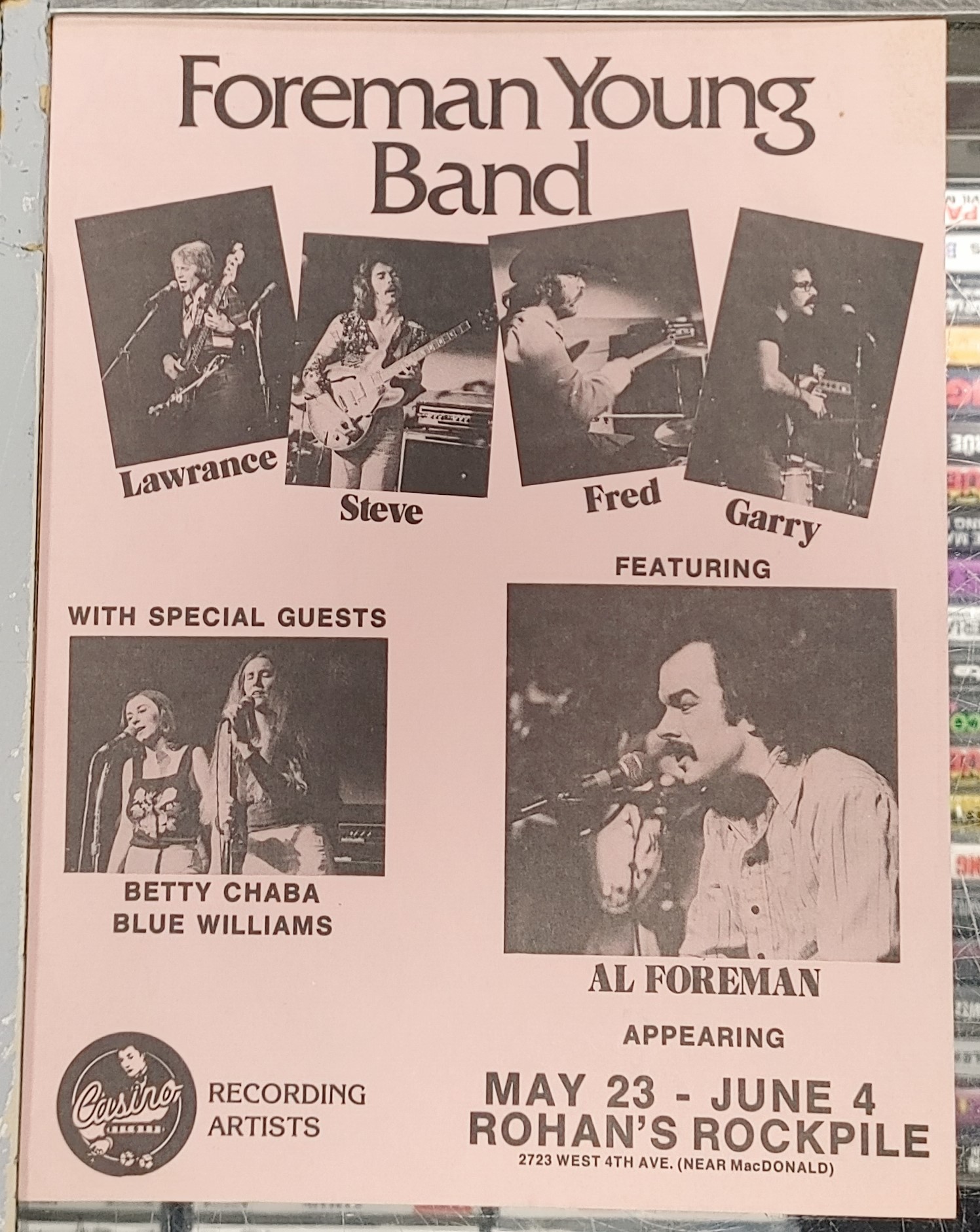 FOREMAN YOUNG BAND/Betty CHABA/Blue WILLIAMS - Concert GIG Tour Poster Vancouver Canada ORIGINAL