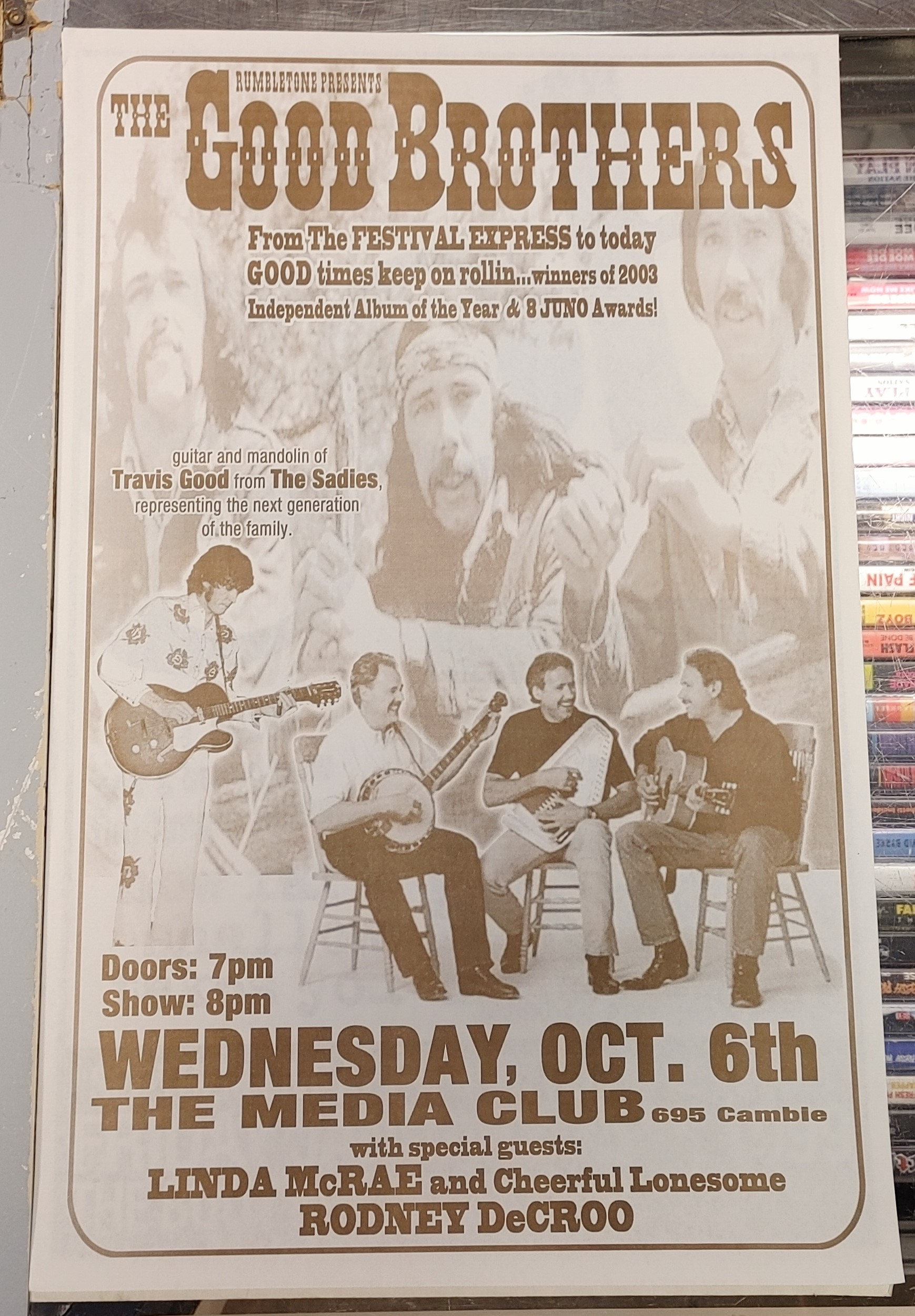 GOOD BROTHERS, the/Linda MCRAE & CHEERFUL LONESOME/Rodney DECROO - 2004 Concert GIG Tour Poster Vancouver Canada ORIGINAL