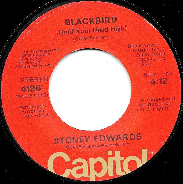 Stoney Edwards - Pickin' Wildflowers / Blackbird (Hold Your Head High) (7") (Very Good Plus (VG+)) - Image 2