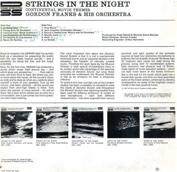 Gordon Franks And His Orchestra - Strings In The Night (Continental Movie Themes) (LP, Album) (Mint (M)) - Image 2