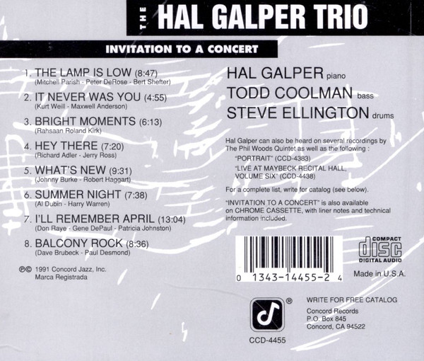 Hal Galper Trio - Invitation To A Concert (CD, Album) (Near Mint (NM or M-)) - Image 4