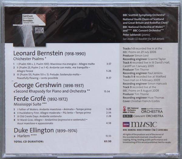 George Gershwin / Leonard Bernstein / Duke Ellington / Ferde Grofé - BBC National Orchestra Of Wales / BBC Scottish Symphony Orchestra / BBC Concert Orchestra - National Youth Choir Of Scotland / National Youth Choir Of Great Britain / The Rodolfus Choir - Second Rhapsody / Chichester Psalms (Great American Classics) (CD, Comp) (Near Mint (NM or M-)) - Image 3