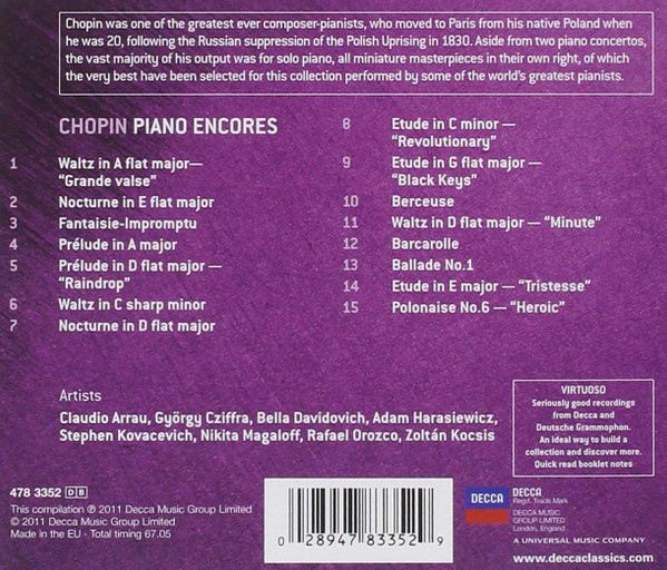 Frédéric Chopin, Claudio Arrau, Zoltán Kocsis, Stephen Bishop-Kovacevich - Piano Encores (CD, Album) (Near Mint (NM or M-)) - Image 2