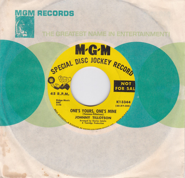 Johnny Tillotson - Then I'll Count Again / One's Yours, One's Mine (7", Promo) (Very Good Plus (VG+)) - Image 3
