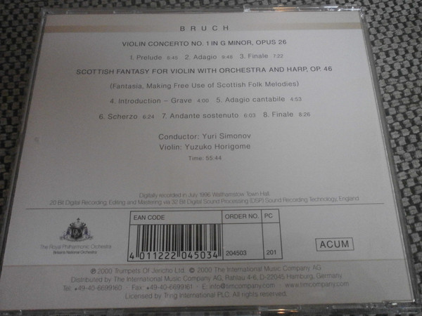 Max Bruch - Royal Philharmonic Orchestra, Yuri Simonov, Yuzuko Horigome - Violin Concerto No. 1 In G Minor, Opus 26 / Scottish Fantasy For Violin With Orchestra And Harp, Opus 46 (CD, Album) (Near Mint (NM or M-)) - Image 5