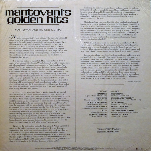 Mantovani And His Orchestra - Mantovani's Golden Hits (LP, Comp, Club) (Mint (M)) - Image 2