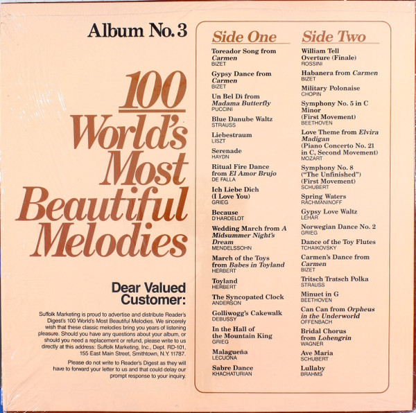 Unknown Artist - 100 World's Most Beautiful Melodies (3xLP, Comp) (Mint (M)) - Image 2