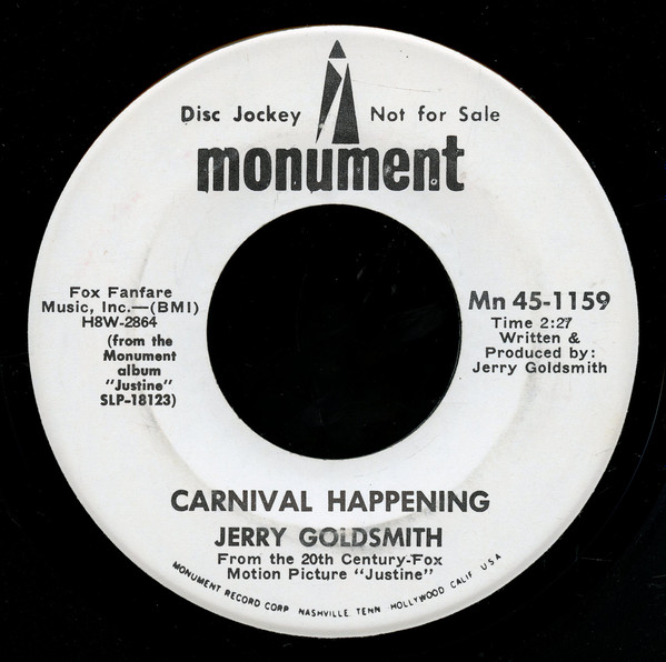 Jerry Goldsmith - Justine / Carnival Happening (7", Promo) (Near Mint (NM or M-)) - Image 2