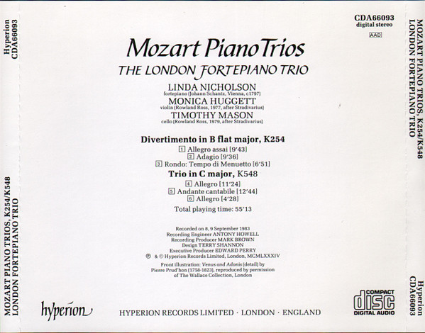 Wolfgang Amadeus Mozart - The London Fortepiano Trio - Mozart Piano Trios (B Flat Major, K 254 / C Major, K 548) (CD, Album) (Near Mint (NM or M-)) - Image 2
