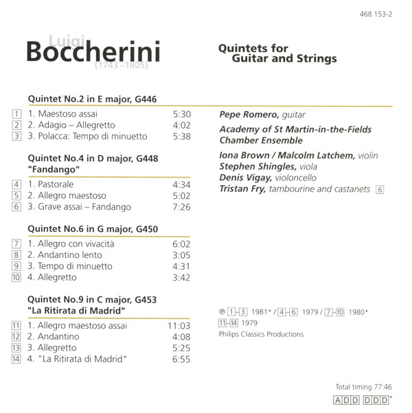 Luigi Boccherini, Pepe Romero, Academy Of St. Martin-in-the-Fields Chamber Ensemble - Guitar Quintets (CD, Comp, RM) (Near Mint (NM or M-)) - Image 5