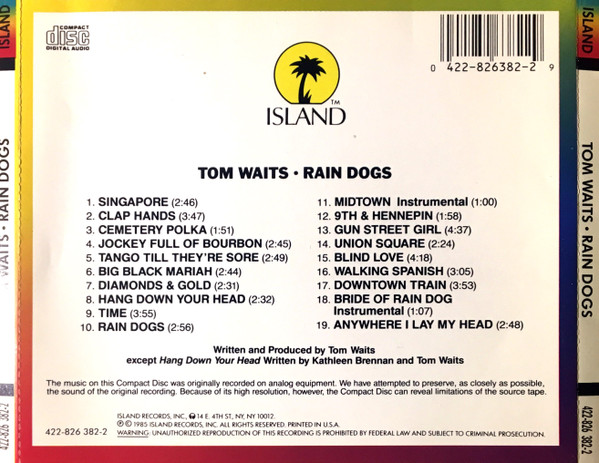 Tom Waits - Rain Dogs (CD, Album, RE) (Near Mint (NM or M-)) - Image 2