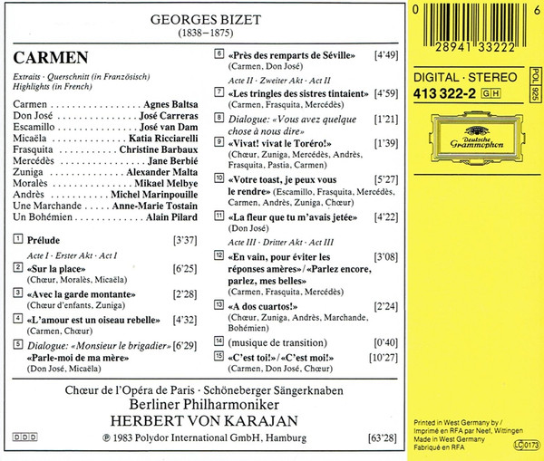 Georges Bizet, Berliner Philharmoniker, Herbert Von Karajan - Carmen (Highlights) (CD, Album, RE) (Near Mint (NM or M-)) - Image 2