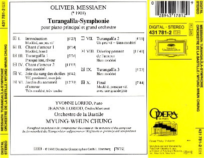 Olivier Messiaen - Yvonne Loriod, Jeanne Loriod, Orchestre De L'Opéra Bastille, Myung-Whun Chung - Turangalîla-Symphonie Pour Piano Principal Et Grand Orchestre (CD, Album) (Near Mint (NM or M-)) - Image 2