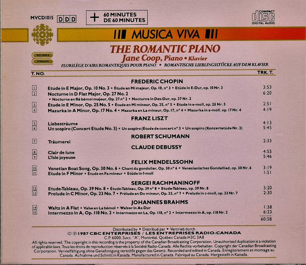 Various, Jane Coop - The Romantic Piano (CD, Album) (Near Mint (NM or M-)) - Image 2