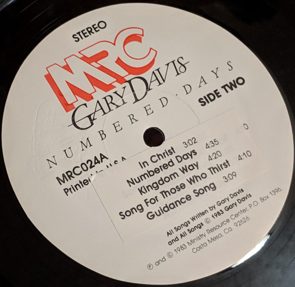 Gary Davis (15) - Numbered Days (LP) (Mint (M)) - Image 4