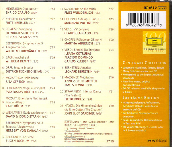 Various - Berühmte Künstler Und Aufnahmen Aus 100 Jahren Deutsche Grammophon (CD, Comp, Mono, RM) (Near Mint (NM or M-)) - Image 2