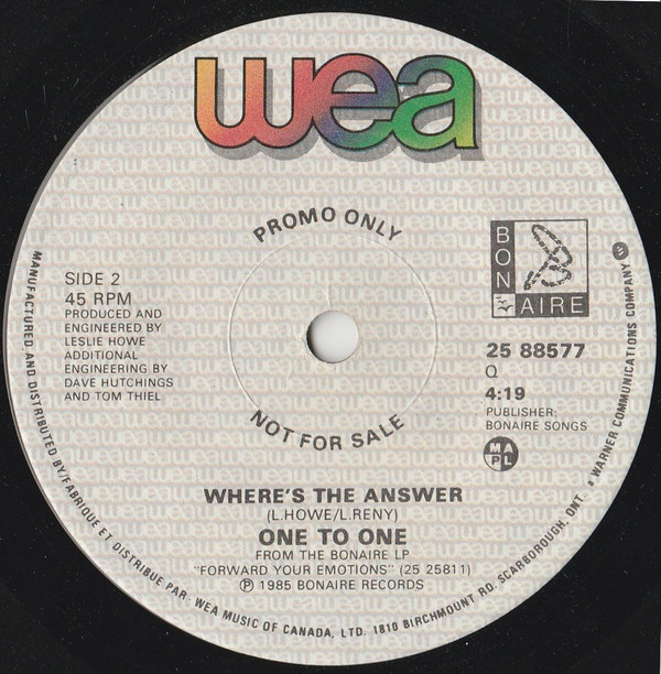 One To One - There Was A Time (7", Promo) (Near Mint (NM or M-)) - Image 2