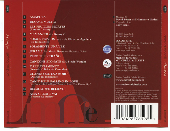 Andrea Bocelli - Amore (CD, Album) (Near Mint (NM or M-)) - Image 2