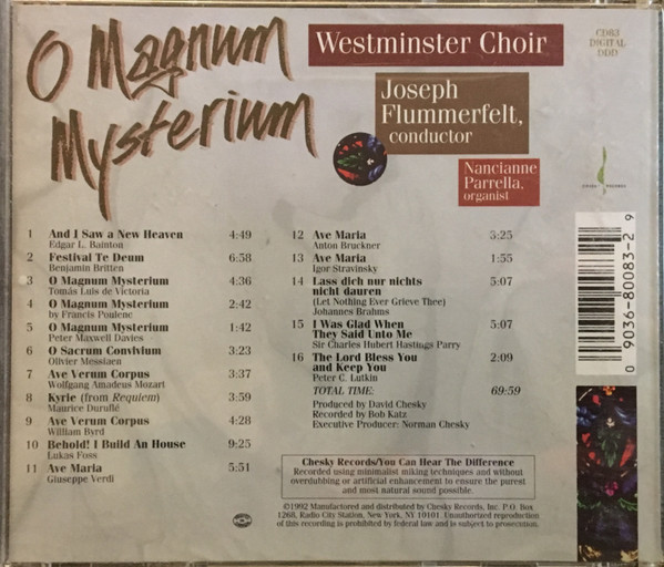 Westminster Choir, Joseph Flummerfelt - O Magnum Mysterium (CD, Album, RE) (Near Mint (NM or M-)) - Image 2