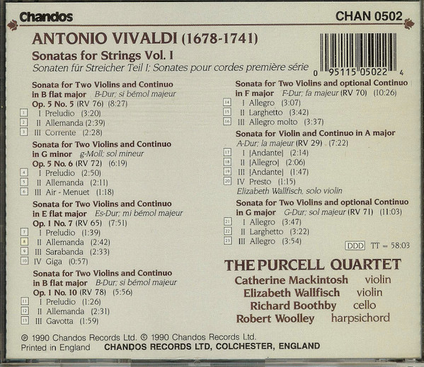 Antonio Vivaldi, The Purcell Quartet - Sonatas For Strings Vol. 1 (CD, Album) (Mint (M)) - Image 3