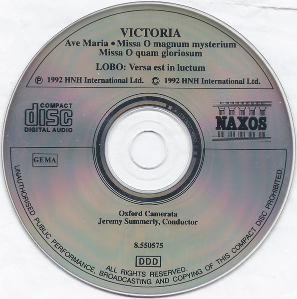 Tomás Luis De Victoria / Alonso Lobo, Oxford Camerata, Jeremy Summerly - Missa O Magnum Mysterium, Missa O Quam Gloriosum / Versa Est In Luctum (CD, Album) (Near Mint (NM or M-)) - Image 3