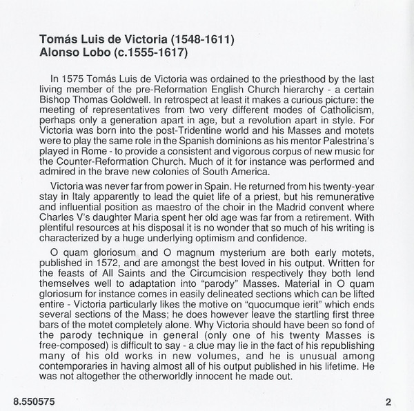 Tomás Luis De Victoria / Alonso Lobo, Oxford Camerata, Jeremy Summerly - Missa O Magnum Mysterium, Missa O Quam Gloriosum / Versa Est In Luctum (CD, Album) (Near Mint (NM or M-)) - Image 5