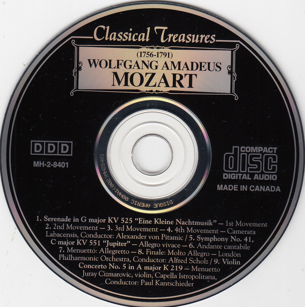 Wolfgang Amadeus Mozart - Camerata Labacensis, London Philharmonic Orchestra (2), Capella Istropolitana - Serenade In G Major KV 525 "Eine Kleine Nachtmusik" / Symphony No. 41, C Major KV 551 "Jupiter" / Violin Concerto No. 5 In A Major K 219 (CD, Comp) (Near Mint (NM or M-)) - Image 3