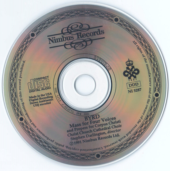 William Byrd - The Choir Of Christ Church Cathedral, Stephen Darlington - Mass For Four Voices (With The Propers For The Feast Of Corpus Christi) (CD, Album, Amb) (Near Mint (NM or M-)) - Image 3