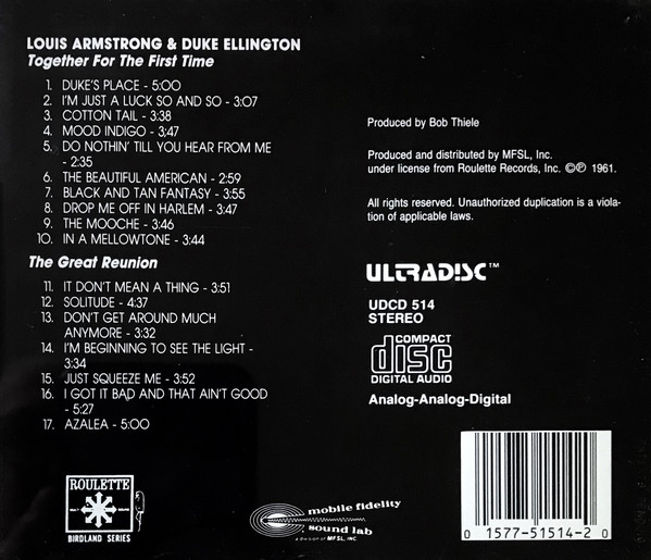 Louis Armstrong & Duke Ellington - Recording Together For The First Time / The Great Reunion (CD, Comp, RE, RM, 24k) (Near Mint (NM or M-)) - Image 2