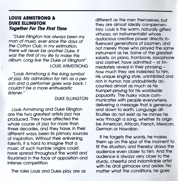 Louis Armstrong & Duke Ellington - Recording Together For The First Time / The Great Reunion (CD, Comp, RE, RM, 24k) (Near Mint (NM or M-)) - Image 4