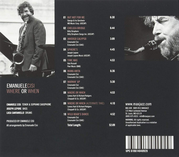 Emanuele Cisi - Where Or When (CD, Album) (Mint (M)) - Image 2