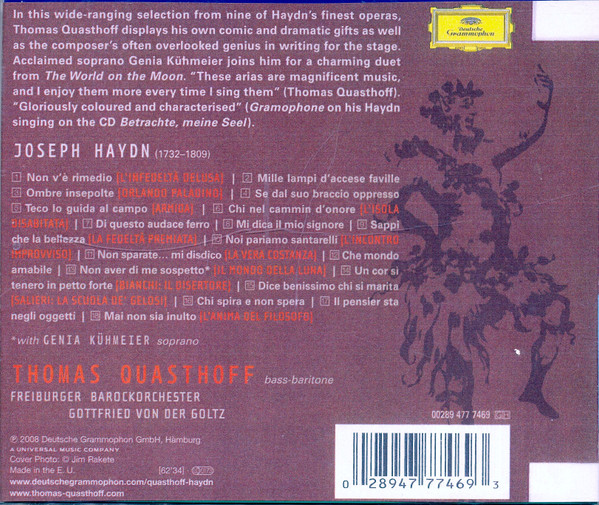 Joseph Haydn, Thomas Quasthoff, Freiburger Barockorchester, Gottfried Von Der Goltz - Haydn Italian Arias (CD) (Near Mint (NM or M-)) - Image 2