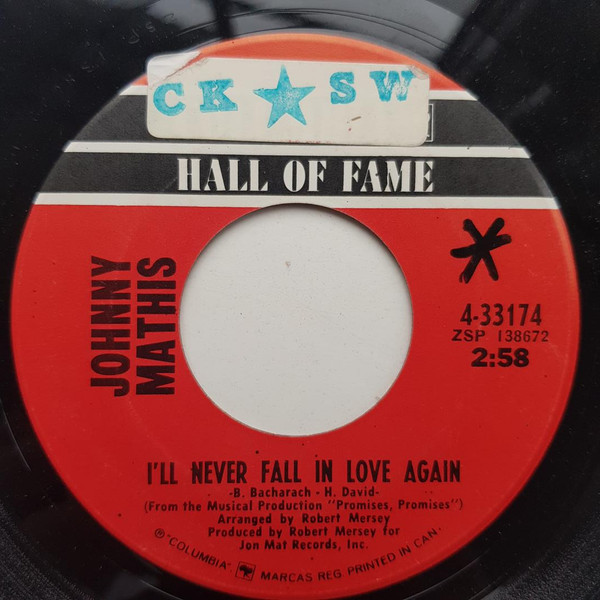 Johnny Mathis - I'll Never Fall In Love Again / Love Theme From "Romeo And Juliet" (A Time For Us) (7", RE) (Very Good Plus (VG+)) - Image 2