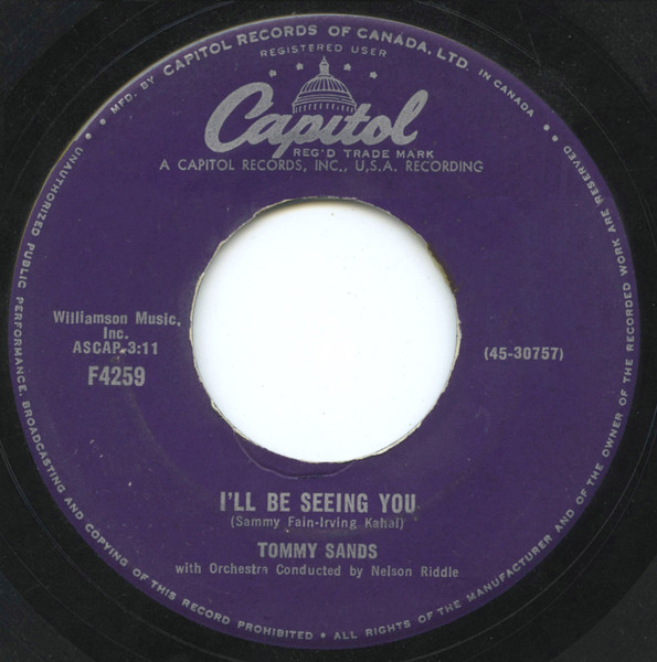 Tommy Sands - I'll Be Seeing You (7", Single) (Very Good (VG)) - Image 4