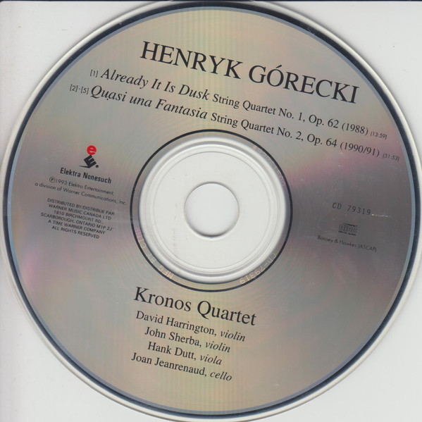 Henryk Górecki, Kronos Quartet - Already It Is Dusk, String Quartet No. 1, Op. 62 / Quasi Una Fantasia, String Quartet No. 2, Op. 64 (CD, Album) (Near Mint (NM or M-)) - Image 3