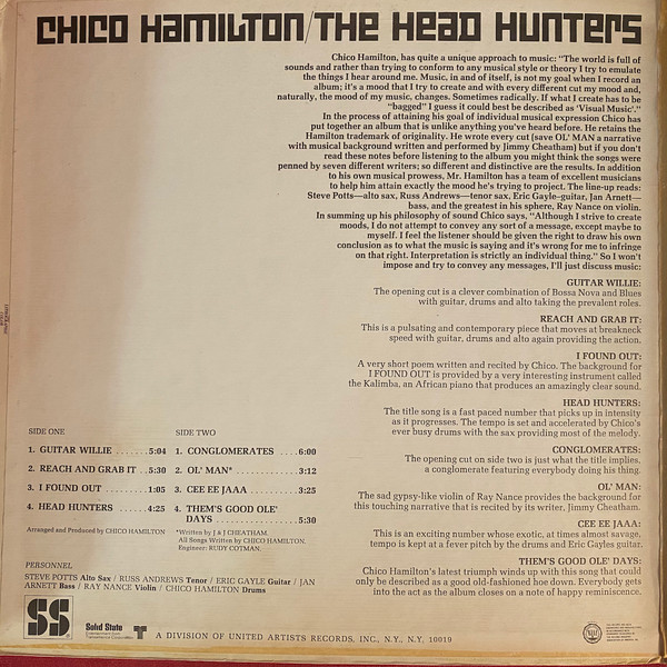 Chico Hamilton - The Head Hunters (LP, Album, Gat) (Mint (M)) - Image 2